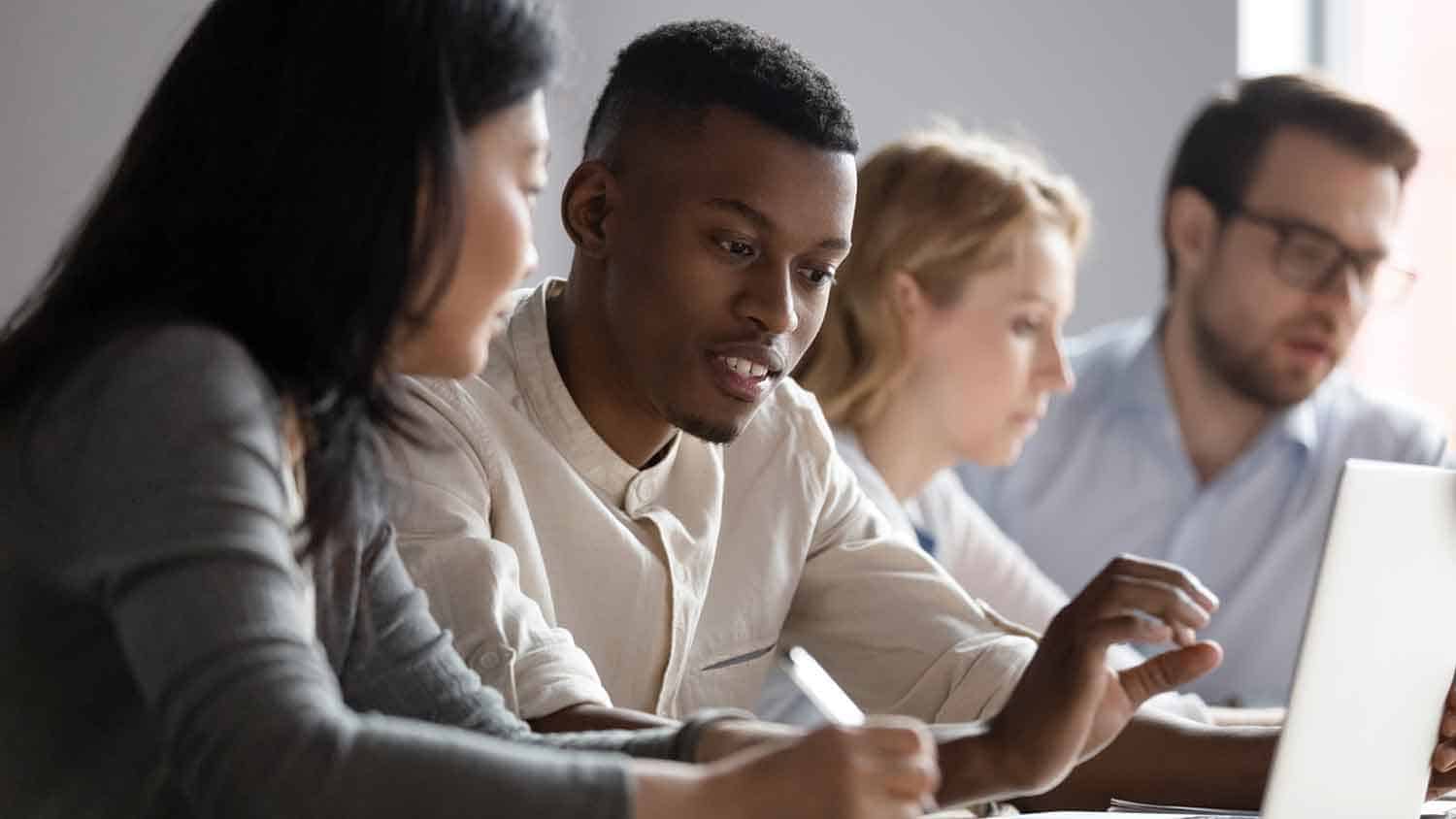 line of students using computers