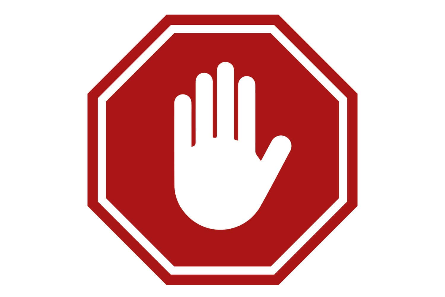 graphic of red octagonal warning sign with white hand palm up in centre