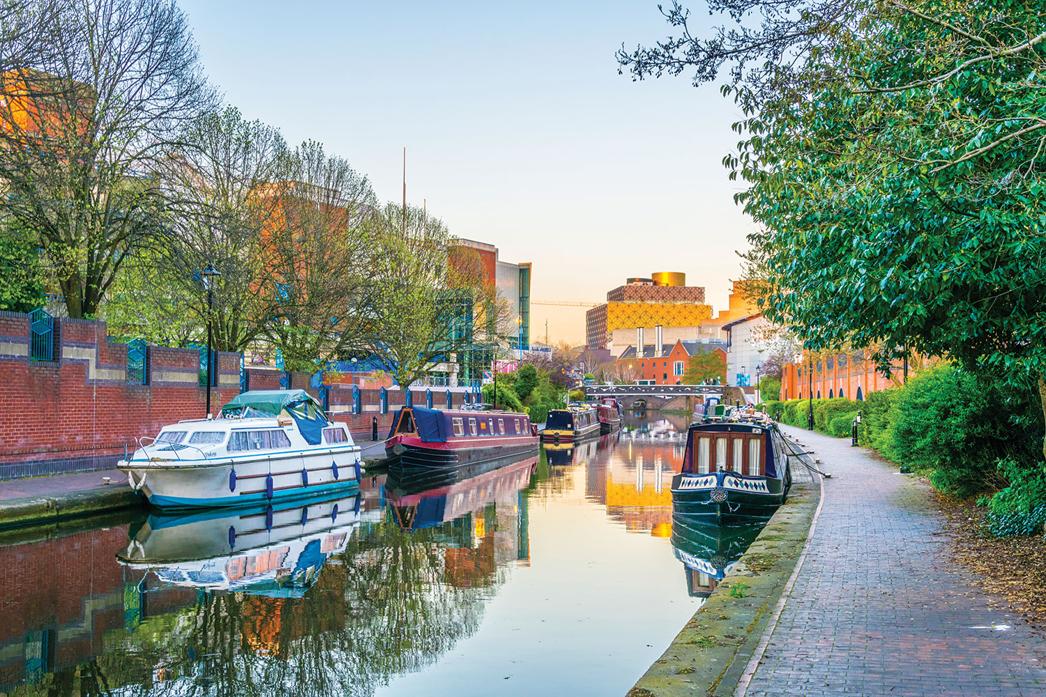 photo of boats moored on a canal in Birmingham city centre