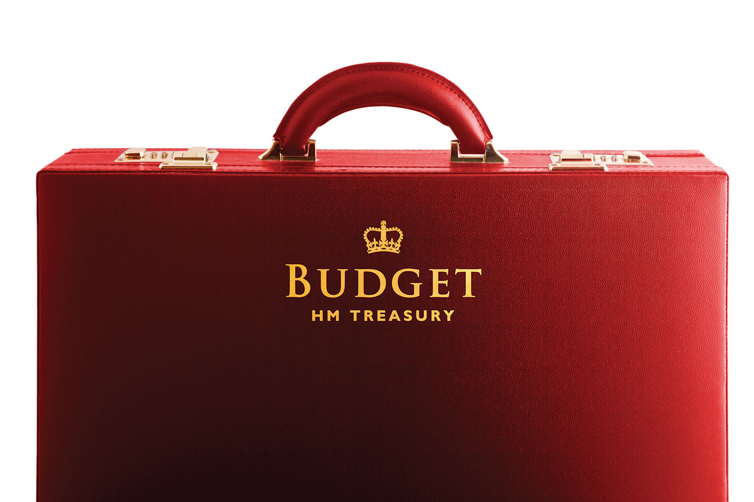 red HM Treasury Budget box/case