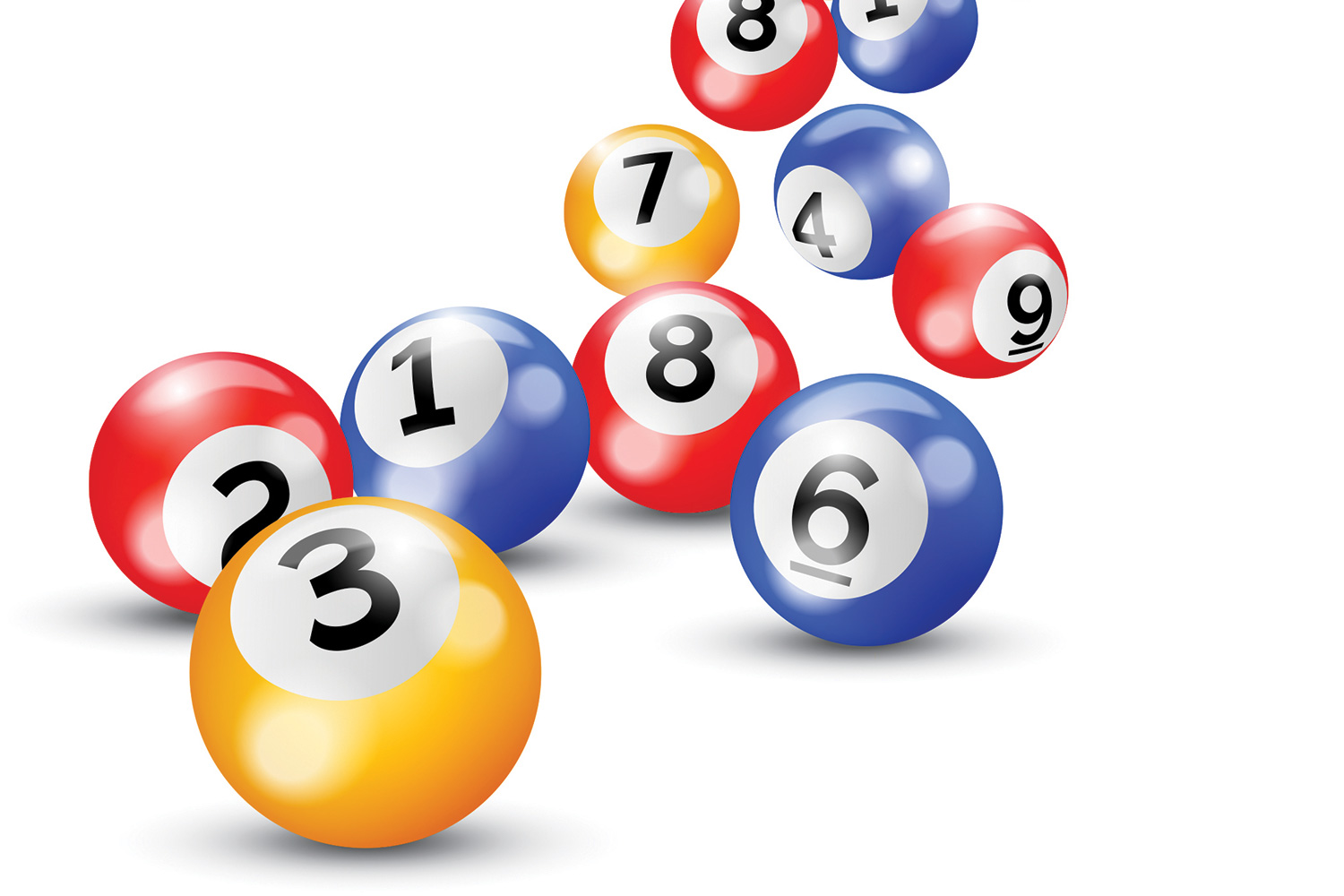 graphic of multi-coloured numbered lottery balls of different sizes