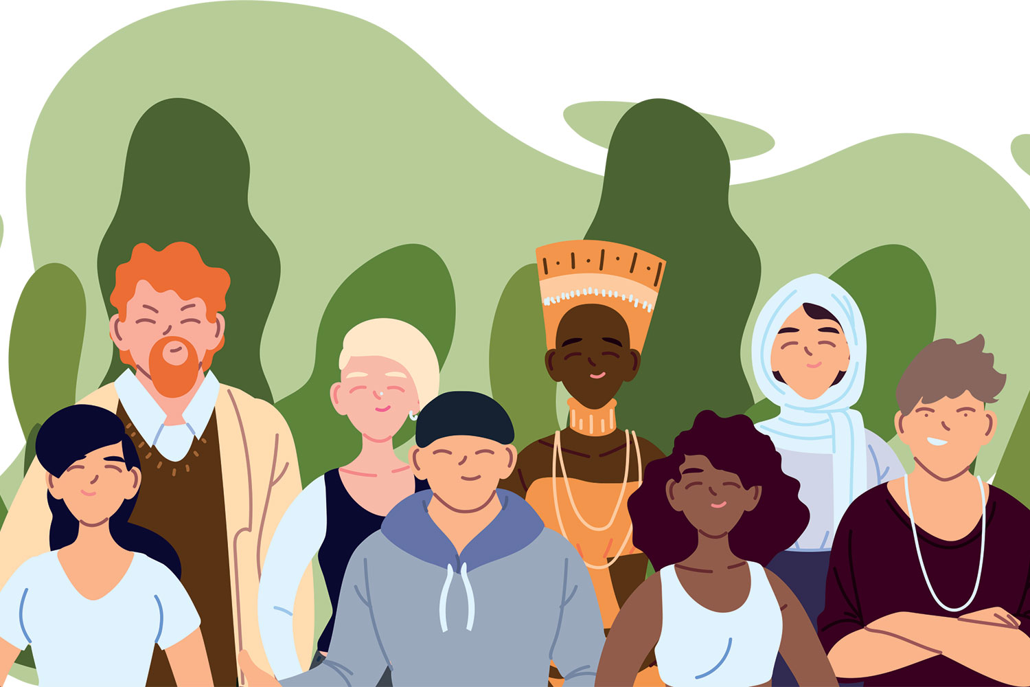 graphic of diverse group of people against green background